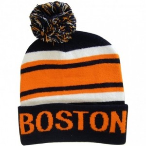 Skullies & Beanies Boston Adult Size Winter Knit Beanie Hats - Navy/Orange - CJ17XHWE5L4 $24.29