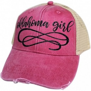 Baseball Caps Women's Oklahoma Girl Bling Trucker Style Baseball Cap - Softred/Black - CD186KR9LAE $44.27