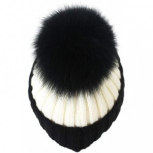 Skullies & Beanies Women Winter Kintted Beanie Hats with Real Fox Fur Pom Pom - Black&white - C218XK4MGQ5 $30.80