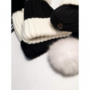 Skullies & Beanies Women Winter Kintted Beanie Hats with Real Fox Fur Pom Pom - Black&white - C218XK4MGQ5 $30.80