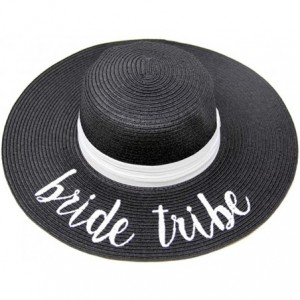 Sun Hats Women Spring Summer Beach Paper Embroidered Lettering Floppy Hats - Bride Tribe - Black - CD18QG2GIL5 $35.50