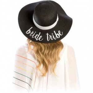 Sun Hats Women Spring Summer Beach Paper Embroidered Lettering Floppy Hats - Bride Tribe - Black - CD18QG2GIL5 $32.84