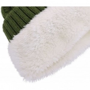 Skullies & Beanies Men & Women's Luxurious Faux Fur Pompom Thick Cable Cap Knit Skull Ski Cap Winter Beanie Hat - Olive Green...
