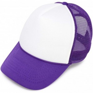 Baseball Caps Youth Mesh Trucker Cap - Adjustable Hat (S- M Sizes) - Purple/White - CQ18C9WNMEY $19.29