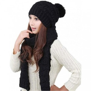 Skullies & Beanies Women Girls Knitted Hat Scarf Set Fashion Winter Warm Hat with Attached Scarf - Black - C8186A6GZYL $28.50