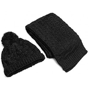Skullies & Beanies Women Girls Knitted Hat Scarf Set Fashion Winter Warm Hat with Attached Scarf - Black - C8186A6GZYL $28.50