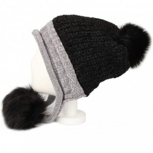 Skullies & Beanies Fleece Lining Thick Cable Knit Beanie Hat Pom Earflaps DZ70029 - Black - C918L76RWSM $31.34