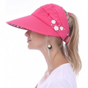 Sun Hats Women Sun Visor Hats Ponytail Cap Wide Brim Floppy UV Protection Summer Beach Glof - Zy-flower-rose - CW18E4LU4GC $1...