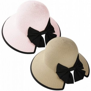 Sun Hats Summer Straw Beach Sun Visor Ponytail Hats for Women Foldable Floppy - Straw-nk-2 Pack-beige/Pink - C618S6T4T5I $37.10