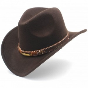 Cowboy Hats Unisex Western Cowboy Hat Felt Punk Roll Up Brim Sombrero Hombre Caps - Coffee - CJ18IKUZ6MM $41.34