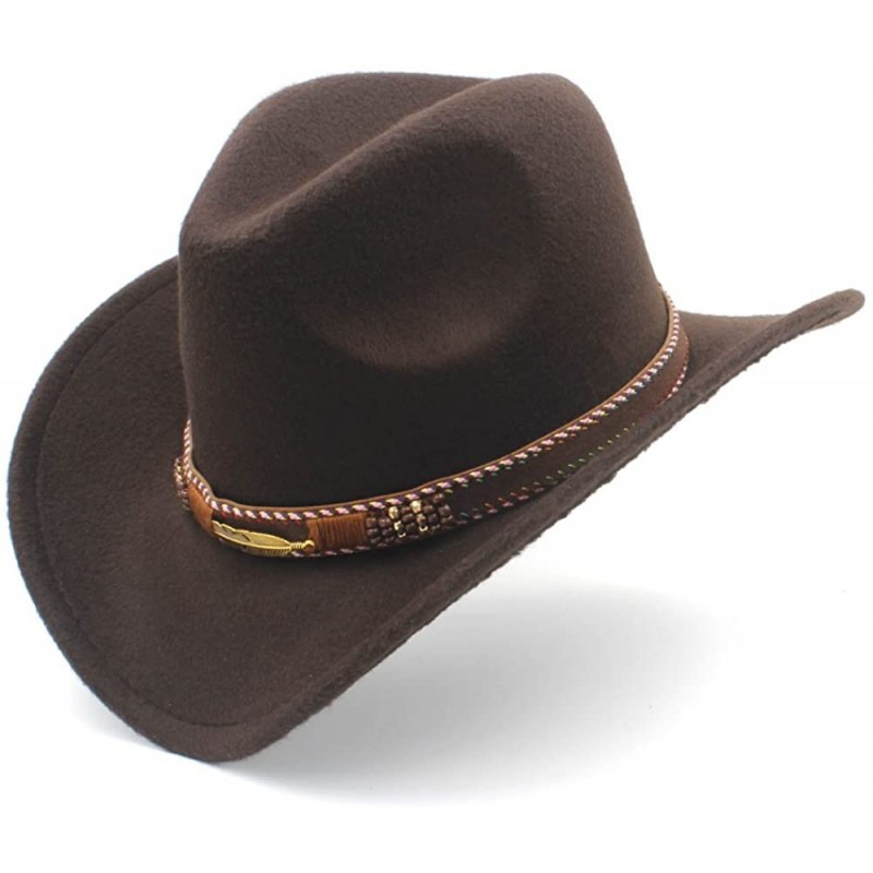 Cowboy Hats Unisex Western Cowboy Hat Felt Punk Roll Up Brim Sombrero Hombre Caps - Coffee - CJ18IKUZ6MM $47.48