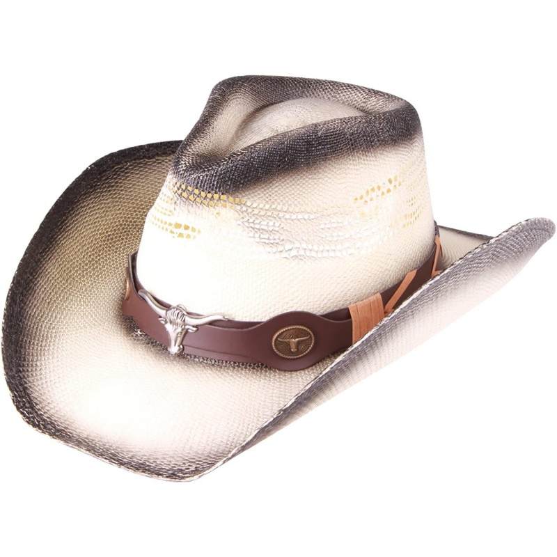 Cowboy Hats Western Outback Cowboy Hat Men's Women's Style Straw Felt Canvas - Beige/Brown Bullhead - CI1854NYS5X $57.53