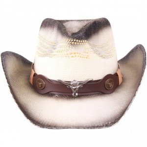 Cowboy Hats Western Outback Cowboy Hat Men's Women's Style Straw Felt Canvas - Beige/Brown Bullhead - CI1854NYS5X $57.53