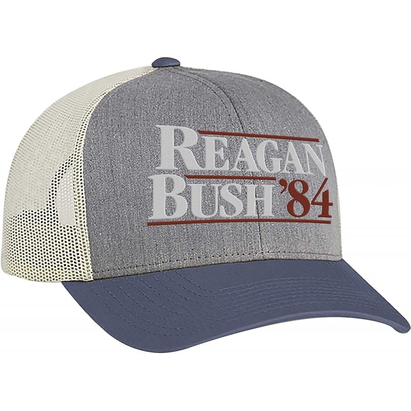Baseball Caps Reagan Bush 84 Campaign Adult Trucker Hat - Heather Grey/Ocean Blue - CO199IEQ83I $42.43