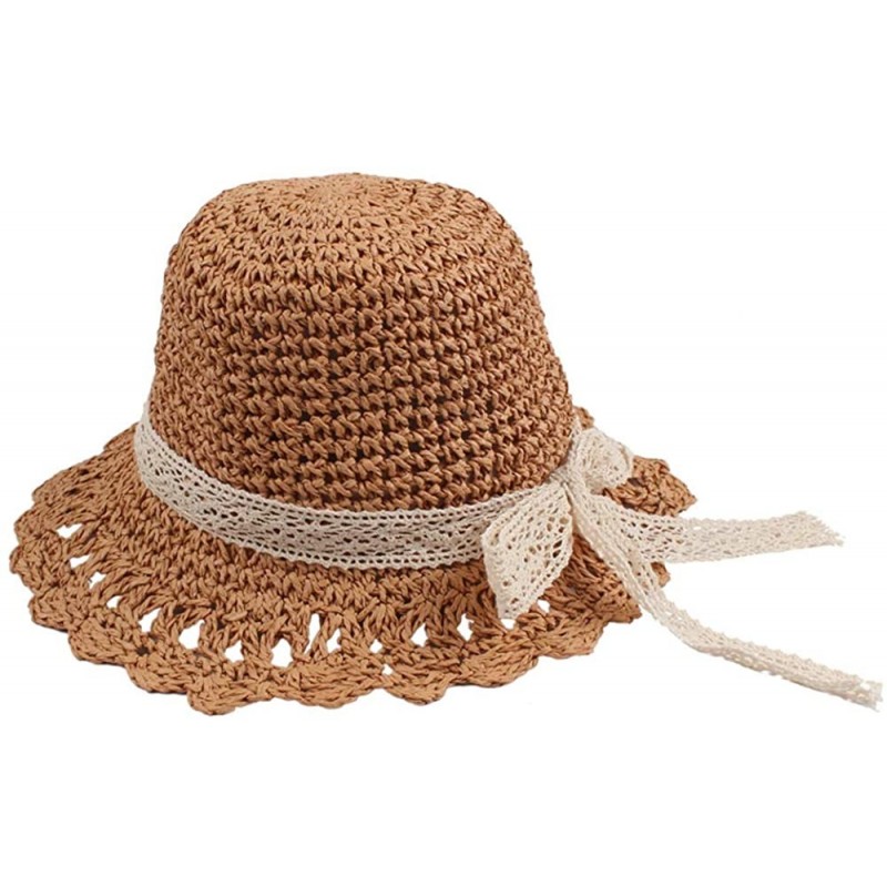 Sun Hats Women Summer Sun Hat Girls Handmade Straw Hat Foldable Family Style Wide Brim Caps - Girls-khaki - C718OO73GQ4 $18.54