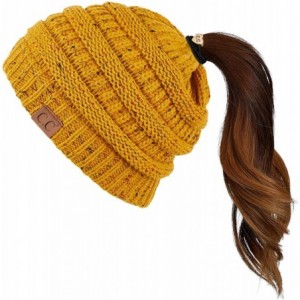 Skullies & Beanies Ribbed Confetti Knit Beanie Tail Hat for Adult Bundle Hair Tie (MB-33) - Mustard - CC189CHG937 $25.67