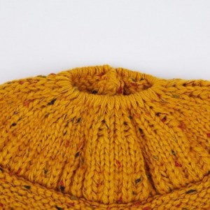 Skullies & Beanies Ribbed Confetti Knit Beanie Tail Hat for Adult Bundle Hair Tie (MB-33) - Mustard - CC189CHG937 $22.85
