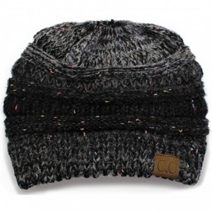 Skullies & Beanies Women's Beanie Ponytail Messy Bun BeanieTail Multi Color Ribbed Hat Cap - A Faded/Variegated Mix - Black -...