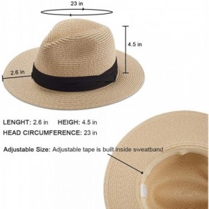 Sun Hats Womens Straw Panama Hat Wide Brim Sun Beach Hats with UV UPF 50+ Protection for Both Women Men - Khaki-b - C218UC9GQ...