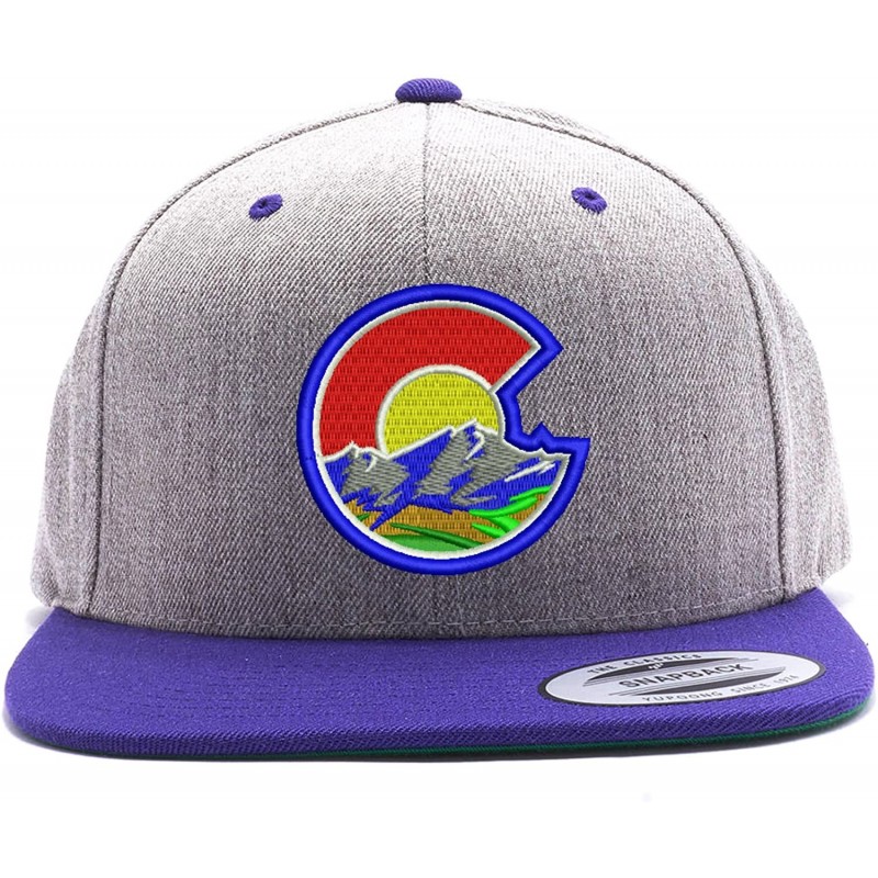 Baseball Caps Colorado Flag C Nature Flat Bill Snapback Hat - Heather/Purple - CI12LS48B3B $42.99