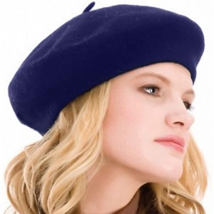 Berets Womens Beret 100% Wool French Beret Solid Color Beanie Cap Hat - Navy Blue - CK18HAN5EOT $21.17