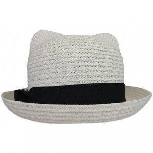 Sun Hats Women Vintage Cat Ear Bowler Straw Hat Sun Summer Beach Roll-up Bowknot Cap Hat - Cream - CR12DOGXFCN $17.39