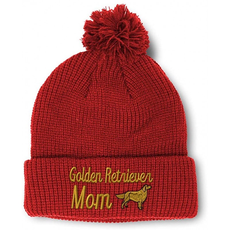Skullies & Beanies Winter Pom Pom Beanie Men & Women Golden Retriever Mom Embroidery Skull Cap Hat - Red - CZ18A0E66E6 $26.48