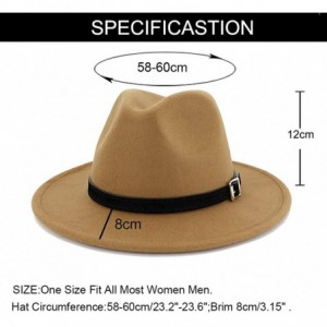 Fedoras Women Lady Retro Wide Brim Fedora Hat with Belt Buckle Unisex Felt Hat - Camel - CH18Y0SDDX0 $22.46