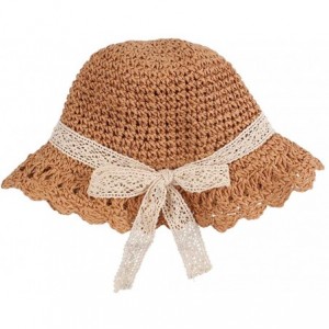Sun Hats Women Summer Sun Hat Girls Handmade Straw Hat Foldable Family Style Wide Brim Caps - Girls-khaki - C718OO73GQ4 $22.86
