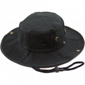Sun Hats 100% Cotton Stone-Washed Safari Wide Brim Foldable Double-Sided Sun Boonie Bucket Hat - Black - CW182YKQOHY $26.69