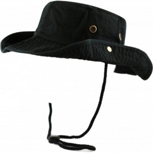 Sun Hats 100% Cotton Stone-Washed Safari Wide Brim Foldable Double-Sided Sun Boonie Bucket Hat - Black - CW182YKQOHY $22.97