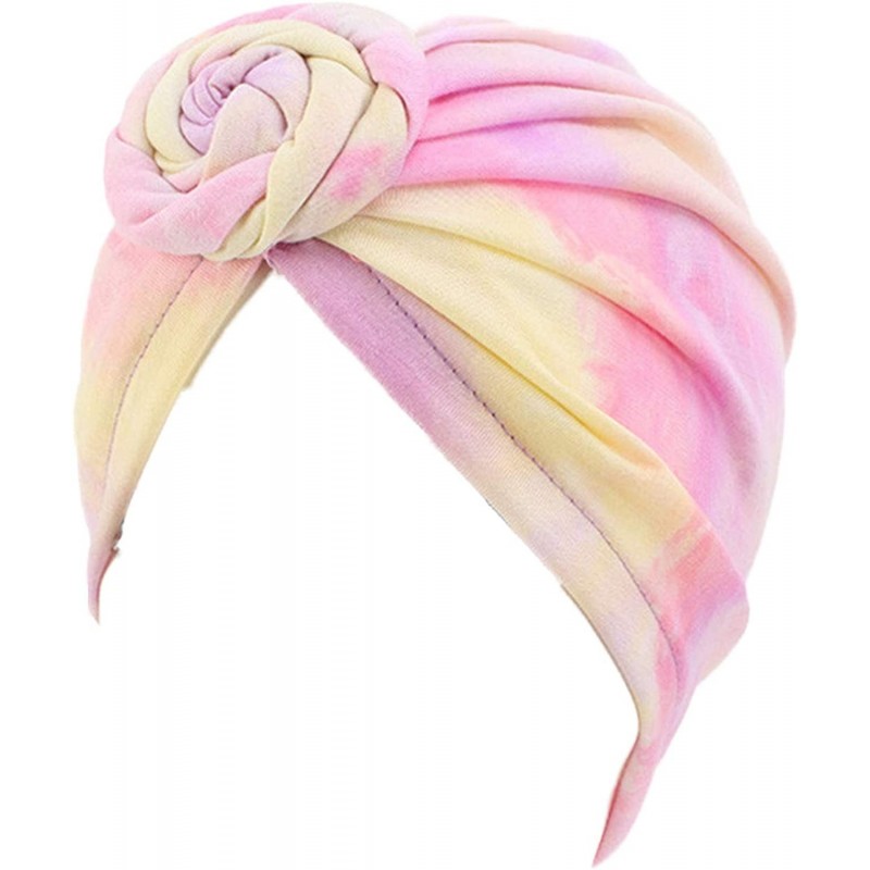 Skullies & Beanies Shiny Turban Hat Headwraps Twist Pleated Hair Wrap Stretch Turban - Tie Dye Beige Pink - CL198QL4NNO $20.12