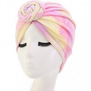 Skullies & Beanies Shiny Turban Hat Headwraps Twist Pleated Hair Wrap Stretch Turban - Tie Dye Beige Pink - CL198QL4NNO $20.12