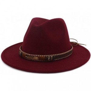 Fedoras Men Women Ethnic Felt Fedora Hat Wide Brim Panama Hats with Band - D-red - CU18L29R7AY $32.90