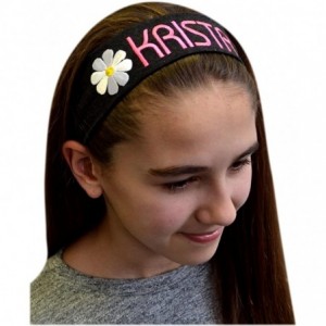 Headbands Personalized Daisy Girls Cotton Stretch Headband With Custom Name - Navy Band/Yellow Thread - CR121PNM9EH $25.13