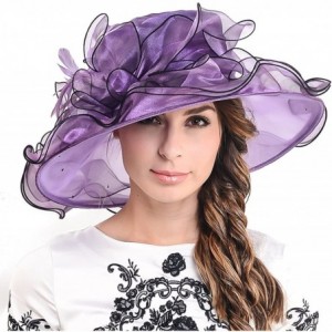 Sun Hats Fascinators Kentucky Derby Church Dress Large Floral Party Hat - Purple/Black - CA12DLX4THJ $48.79