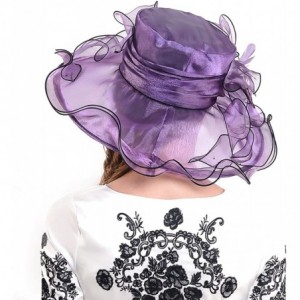 Sun Hats Fascinators Kentucky Derby Church Dress Large Floral Party Hat - Purple/Black - CA12DLX4THJ $48.79