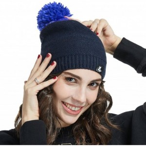 Skullies & Beanies Pom Pom Slouchy Beanie-Winter Mix Knit Ski Cap Skull Hat for Women & Men - Plain Style Blue - CS186HI00GK ...