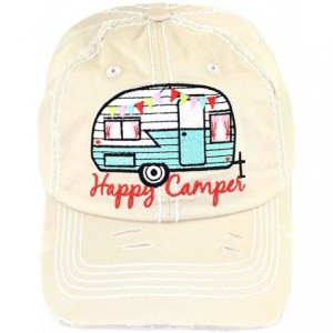 Baseball Caps Happy Camper Vintage Ball Cap-KBV1034 - Beige - CT12MAZ0Q4L $52.86