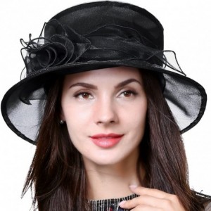 Sun Hats Women Floral Wedding Dress Tea Party Derby Racing Hat - Black - C91835ASSAW $46.92