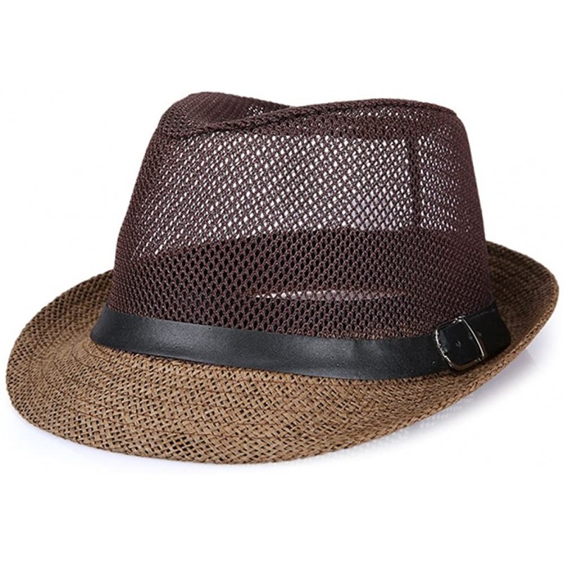 Fedoras Classic Short Brim Straw with Black Band Fedora Hat Caps - Brown - CG12O1Y4B5E $31.49