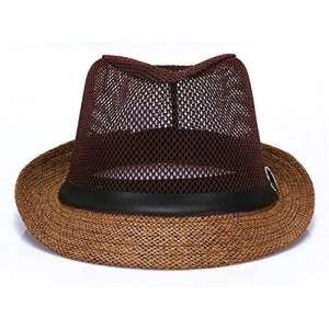 Fedoras Classic Short Brim Straw with Black Band Fedora Hat Caps - Brown - CG12O1Y4B5E $31.49