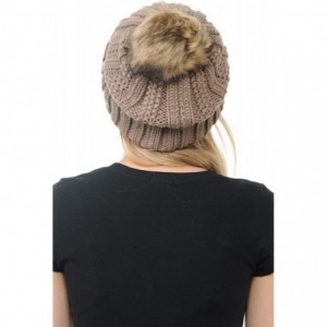 Skullies & Beanies Cable Knit Beanie with Faux Fur Pom - Warm- Soft- Thick Beanie Hats for Women & Men - Taupe - CY18Y7DTGNE ...