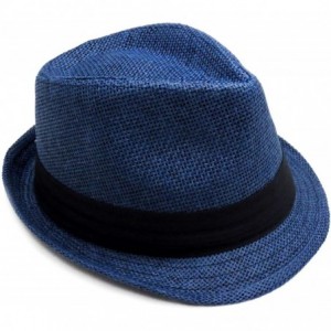 Fedoras Mens Womens Short Brim Structured Straw Fedora Hat Summer Sun Hat - Navy - CZ18CO6ZZMT $27.56