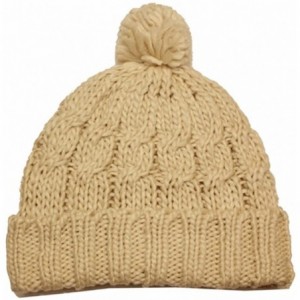 Skullies & Beanies Pom Pom Cable Knit Cuffed Winter Beanie/Hat/Cap - Oatmeal/One Size - CR116WFO3ZH $19.83