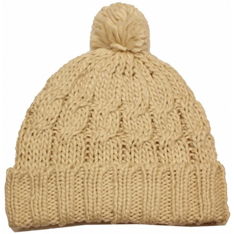 Skullies & Beanies Pom Pom Cable Knit Cuffed Winter Beanie/Hat/Cap - Oatmeal/One Size - CR116WFO3ZH $20.60