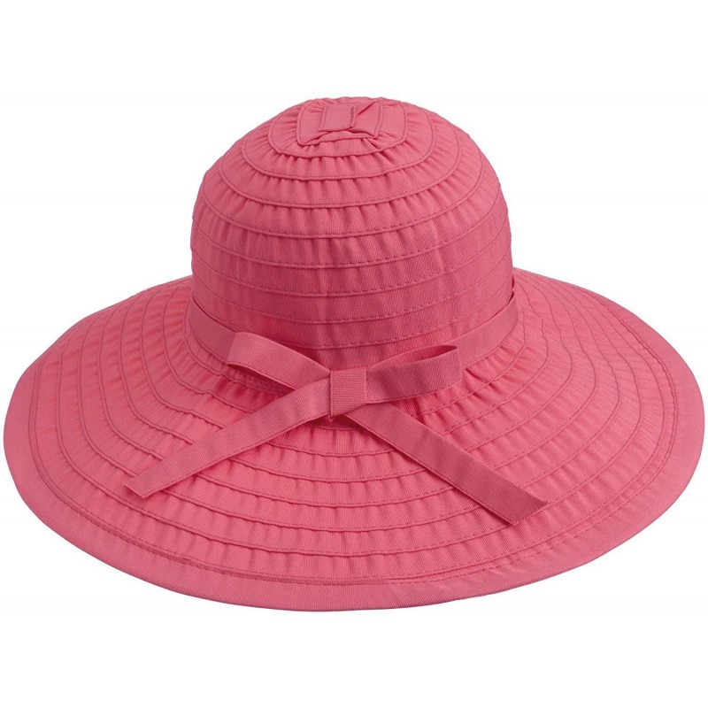 Sun Hats Floppy Women Sun Hat Foldable Large Brim Hat with Ribbon - Rose - CQ123WQTUUV $21.29