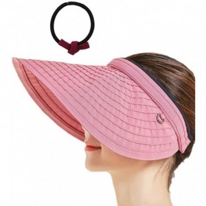 Visors Sun Visor Hat Women 5.5'' Large Brim Summer Beach Cap - Pink - CA18HS6DMSH $24.26