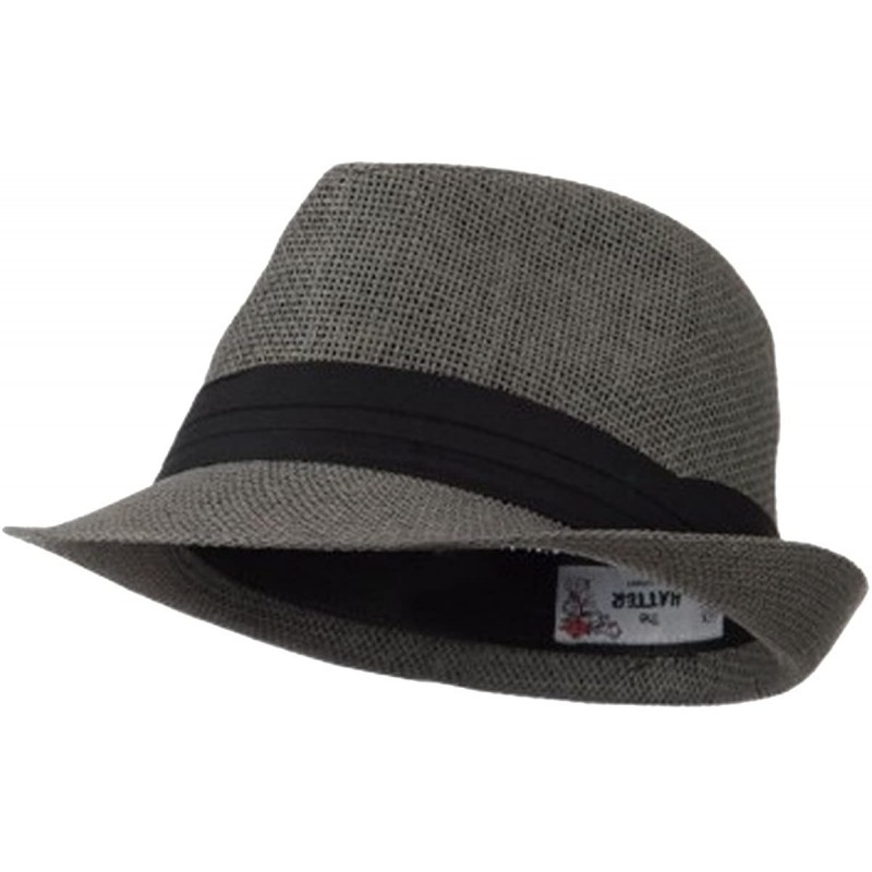 Fedoras Mens 3 Layer Pleated Band Solid Color Straw Fedora - Gray - CK11WT4ZV1F $28.54