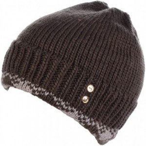 Skullies & Beanies Womens Winter Knit Plush Fleece Lined Beanie Ski Hat Sk Skullie Various Styles - Button Brown - CA18UZZC3X...